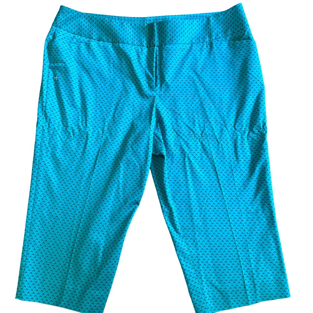 Worthington Women's Modern Fit Capri‎ Pants Size 18 Blue Geometric Print